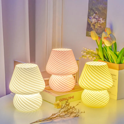 Lampe champignon en verre rayé rose style coréen