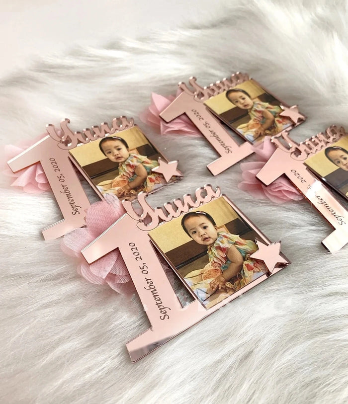 Cadre photo anniversaire personnalisé acrylique rose
