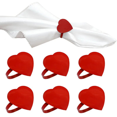 Ronds de serviette cœur rouge alliage aluminium lot de 6