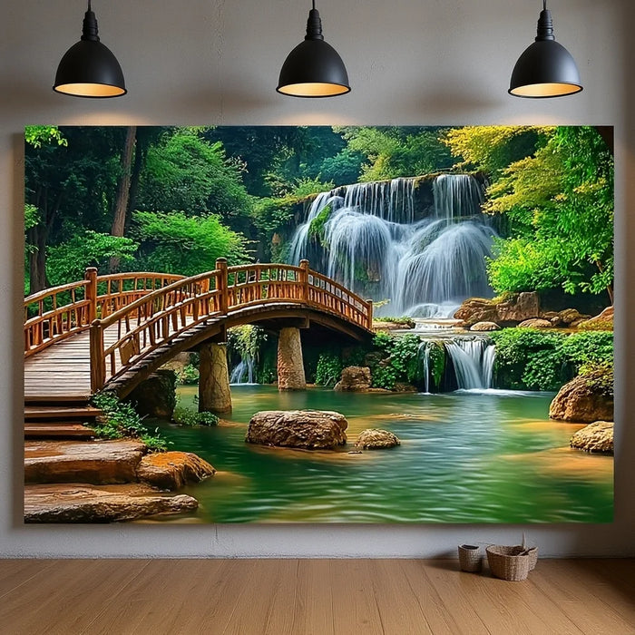 toile d'art paysagère cascade pont naturelle verte anniversaire mariage décoration événement familial festive