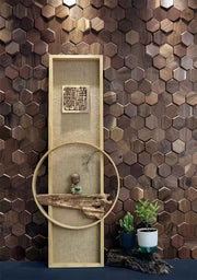 décoration murale hexagonale 3d bois métal doré panneau mural relief moderne chambre salon