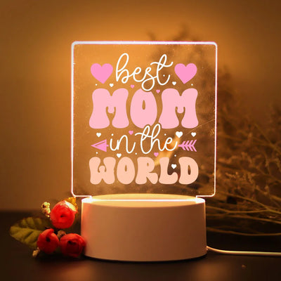 Lampe de chevet LED colorée acrylique texte imprimé bleu