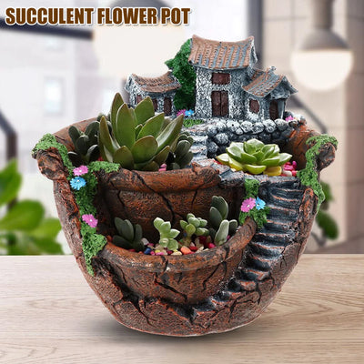 Cache pot orange forme maison féerique pour succulentes