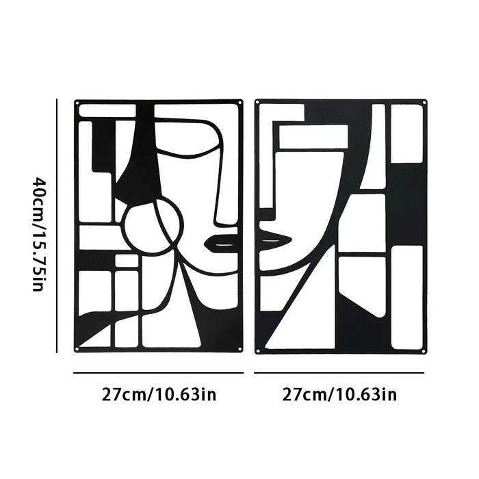 art mural abstrait contemporain noir blanc géométrique facile chambre couchette decoration métal