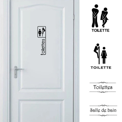 Sticker porte WC humoristique français - Autocollant vinyle salle de bain