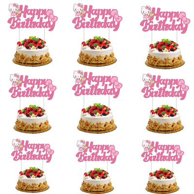 Set de 9 toppers acryliques Hello Kitty pour gâteau d'anniversaire