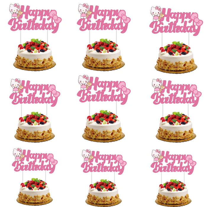 Set de 9 toppers acryliques Hello Kitty pour gâteau d'anniversaire