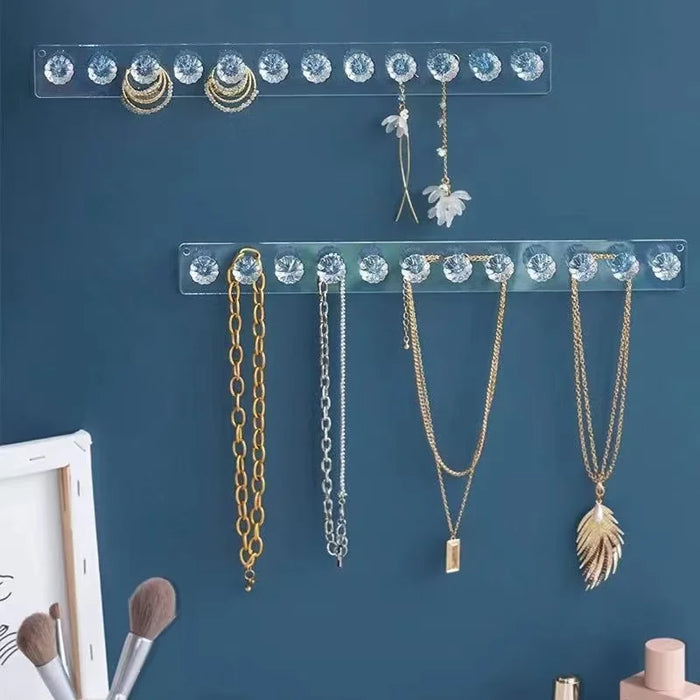 Porte-bijoux mural acrylique noir avec 12 crochets pour colliers