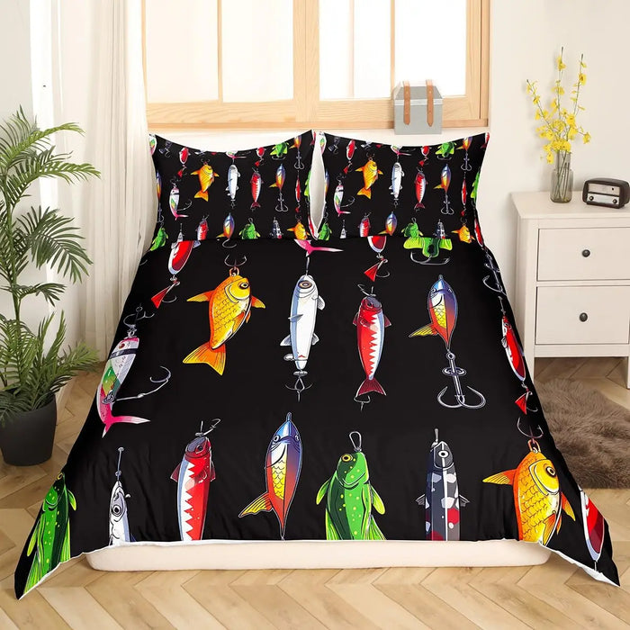 Housse de couette poisson 140x200cm couleur bleue sur lit enfant