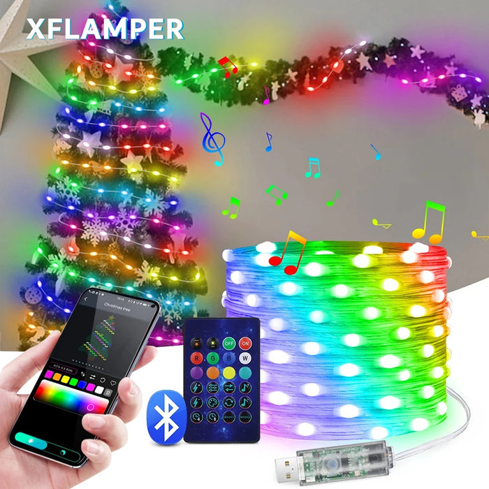 Guirlande lumineuse LED RGBIC 5M allumée avec effets colorés
