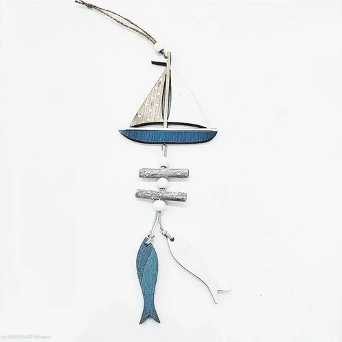 Décoration murale bois poisson voilier gouvernail nautique gris clair