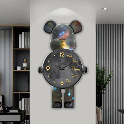 Horloge murale géante ours créative blanche sur mur salon