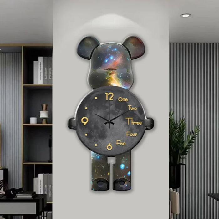 Horloge murale géante ours créative blanche sur mur salon