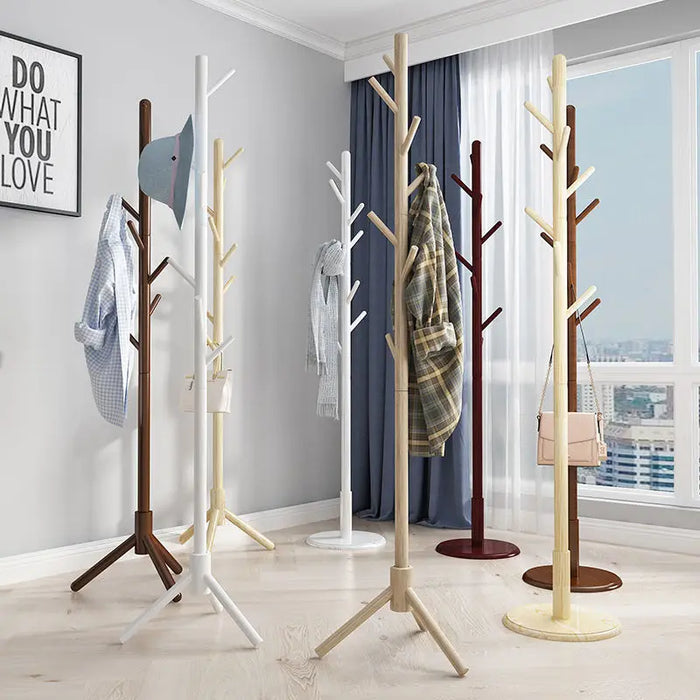 Porte-manteau vertical en bois massif 8 crochets vue avant