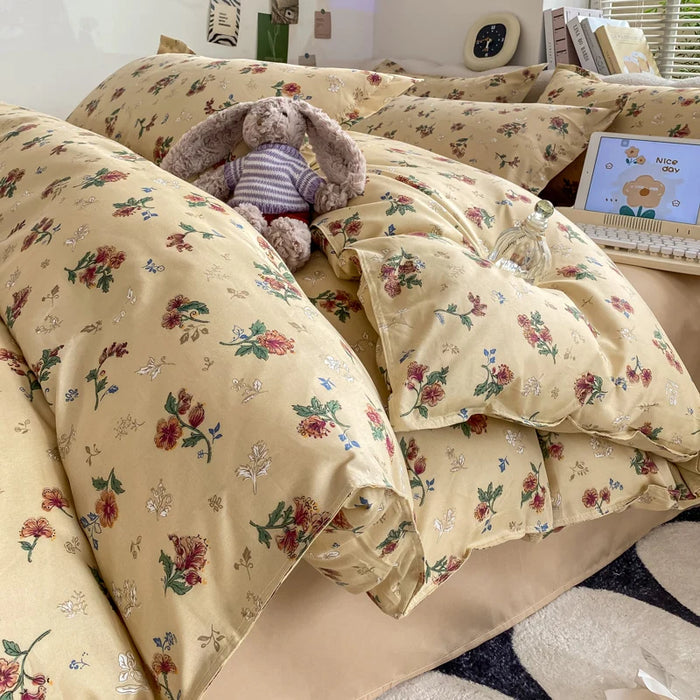 Housse de couette marron réversible florale vintage sur lit double