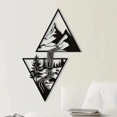 Décoration murale fer noir paysage nordique montagne triangulaire