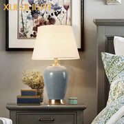 Abat-jour en céramique classique avec effet fissure de glace pour chambre et bureau - Lampe de chevet élégante