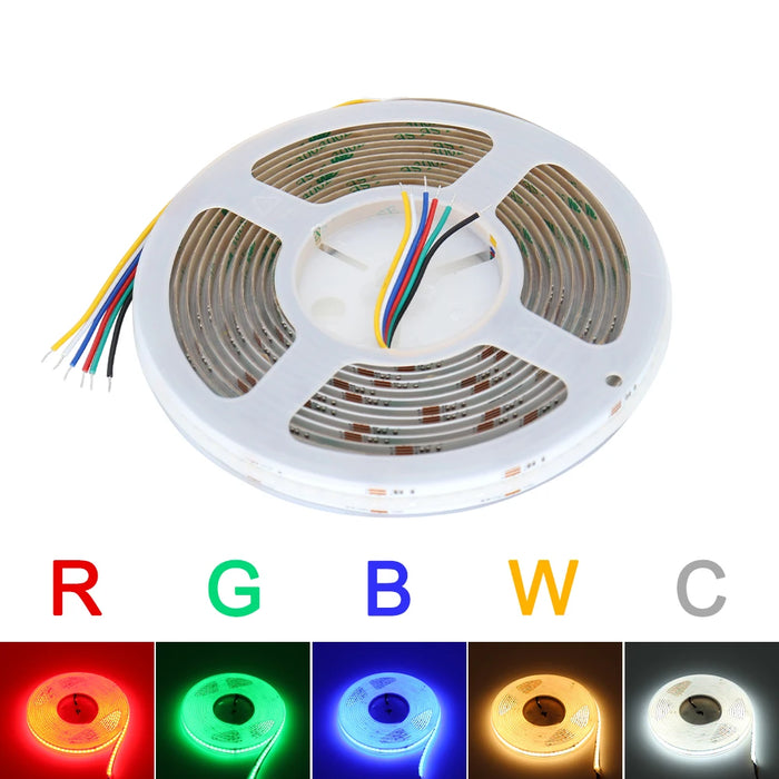 Ruban LED COB RGBCCT 24V allumé en couleur RVB