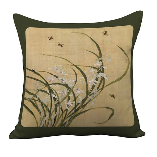 taie d'oreiller carrée motif floral vintage beige coussin décoratif salon chambre lit maison