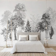 papier peint photo noir blanc arbres nature forêt minimaliste salon chambre moderne