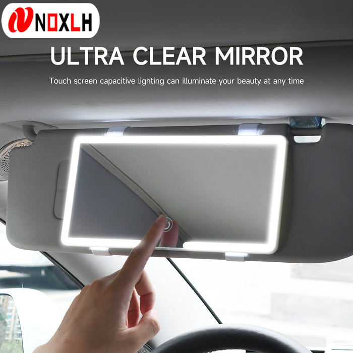 Miroir de courtoisie LED blanc installé sur pare-soleil de voiture