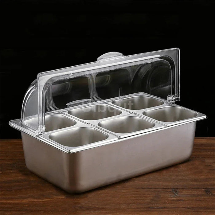 Corbeille à pain en acier inoxydable rectangle avec couvercle transparent sur table de cuisine