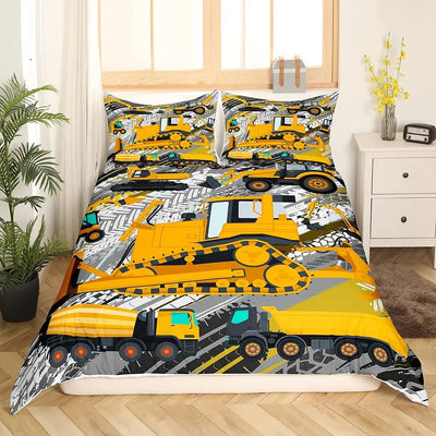 Housse de couette jaune tracteur camion pour chambre d'enfant