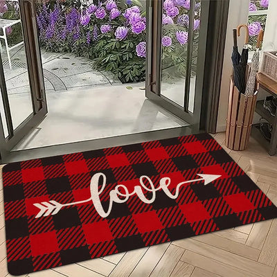 Paillasson Saint-Valentin blanc avec lettres d'amour et carreaux
