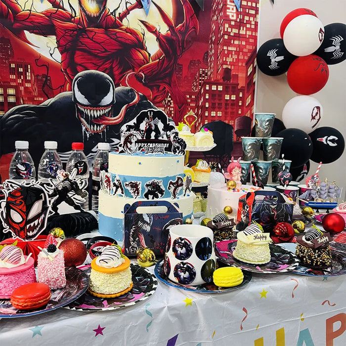 Set complet décoration anniversaire thème Venom avec serviettes et assiettes