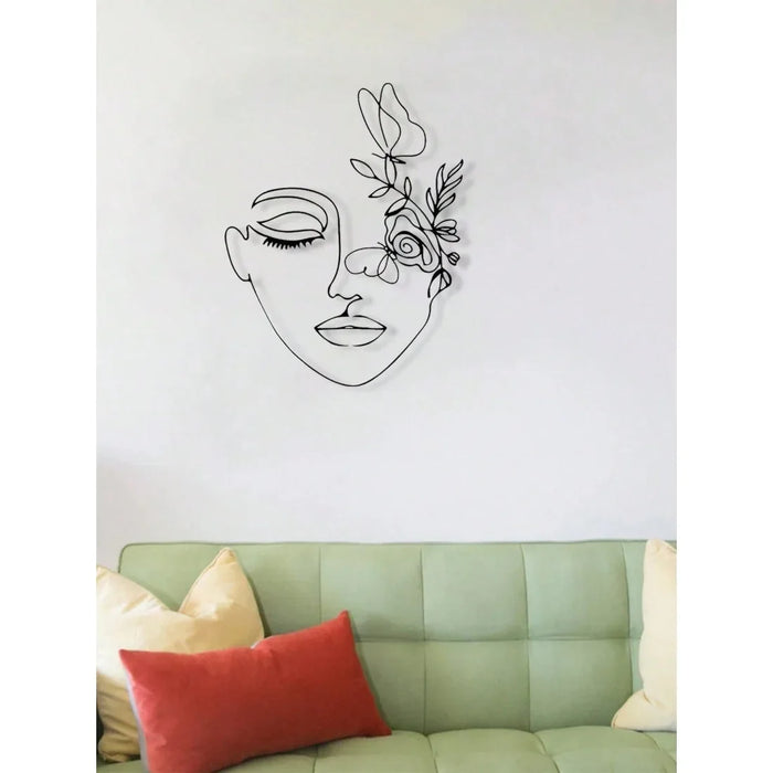 décoration murale moderne femme noir fleurs contour minimaliste métal opacité 25x35cm