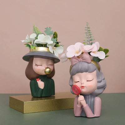 Pot de fleur décoratif résine blanc fille moderne
