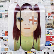 planches skateboard décoratives bois art contemporain portrait jeune fille mur chambre salon