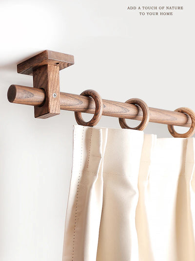 Tringle à rideau en bois avec anneaux blancs