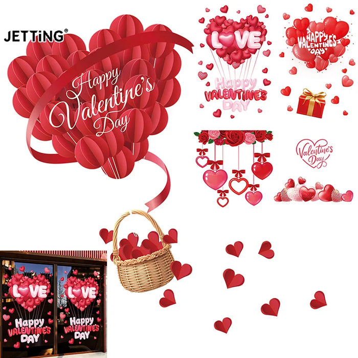 Autocollant fenêtre cœur romantique Saint-Valentin rouge sur verre