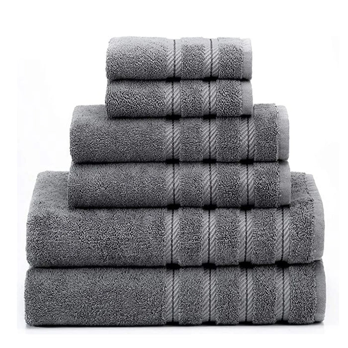 Set de 6 serviettes de bain en coton jacquard épais couleur blanche sur étagère en bois