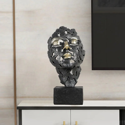 Sculpture abstraite penseur résine or vue face