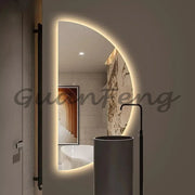 miroir mural arrondi éclairage led blanc kaki lin salle bains déco nordique