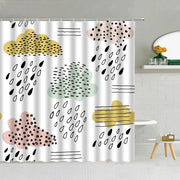 rideau douche moderne nuages abstraits couleurs variées fixations anneaux tringle salle bain