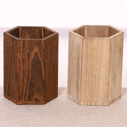 porte stylos bois grande capacité hexagonal marron foncé beige minimaliste rustique japonais