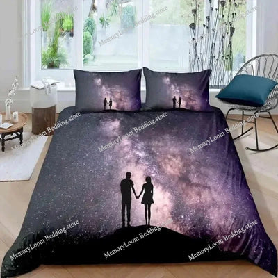 Housse de couette microfibre blanc avec portrait de couple baiser