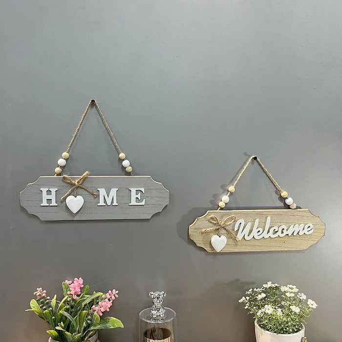 Panneau de porte en bois signe de bienvenue avec nœud créatif bleu
