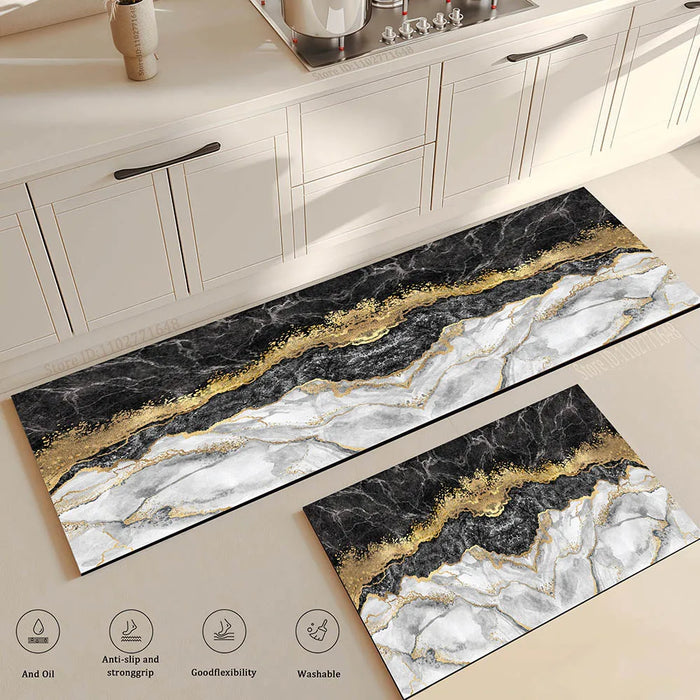 tapis sol antidérapant marbre doré noir élégant moderne intérieur extérieur salon chambre cuisine balc