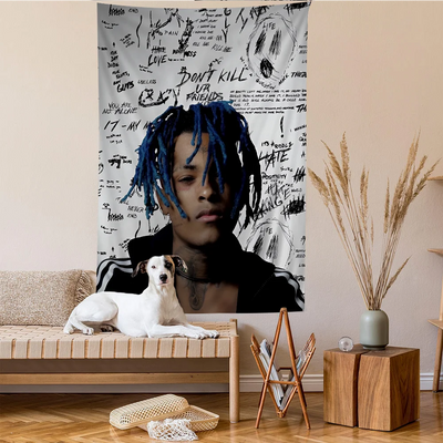Tapisserie murale graffiti Z-XXXTentacion décoration street art noir et blanc