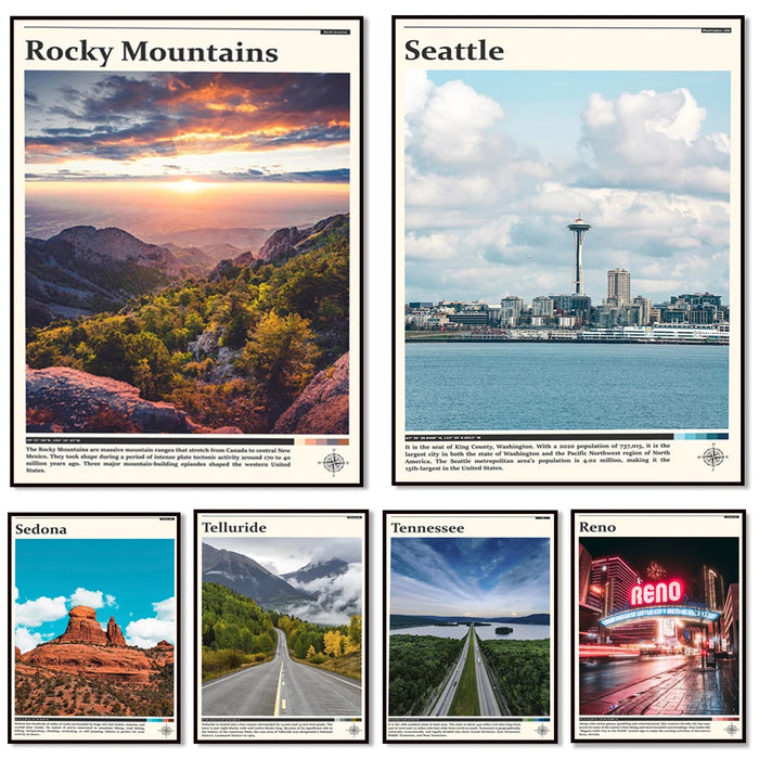 Paysages emblématiques d'Amérique du Nord : des montagnes rocheuses époustouflantes aux villes dynamiques en passant par des routes pittoresques et des destinations touristiques populaires.