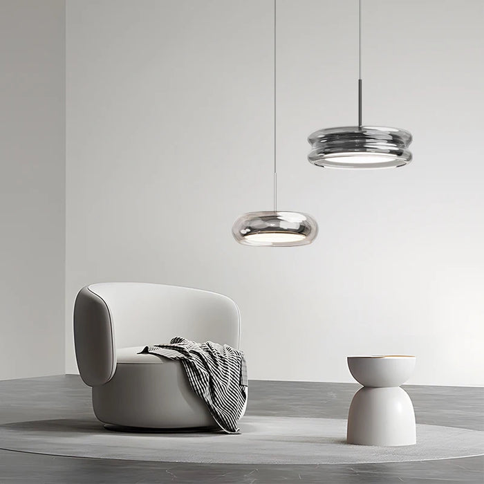 Lustre en verre LED gris fumé chrome