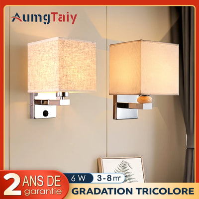 Applique murale liseuse LED moderne en tissu blanc et métal doré