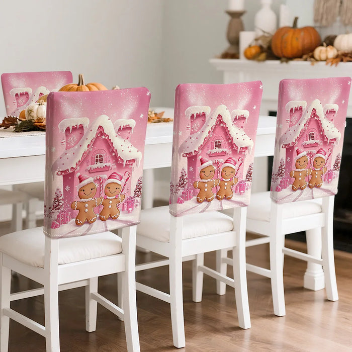 Set de 4 housses de chaise Noël pain d'épice blanc 45x55cm