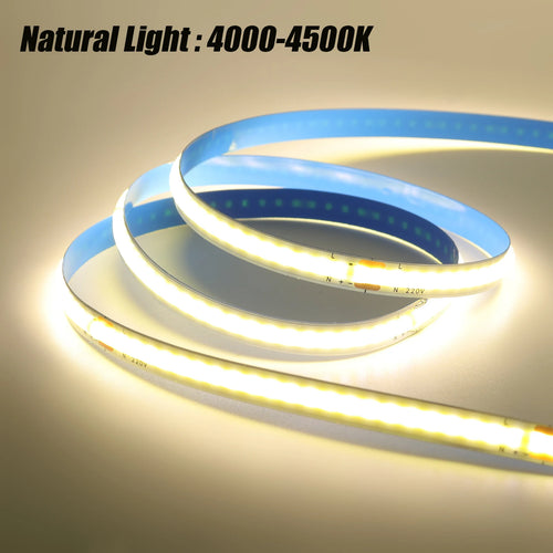ruban led cob 220v 240ledm 50000h bleu jaune blanc moderne flexible adhésif