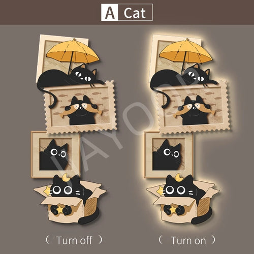 horloge murale moderne dessins animés chats noir beige jaune applique led cuisine salle manger