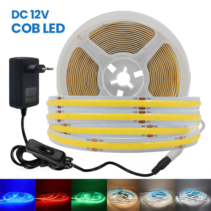 Ruban LED COB flexible blanc chaud 12V